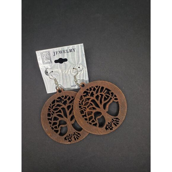 Brown Boho Tree of life wooden earrings - Picture 2 of 3